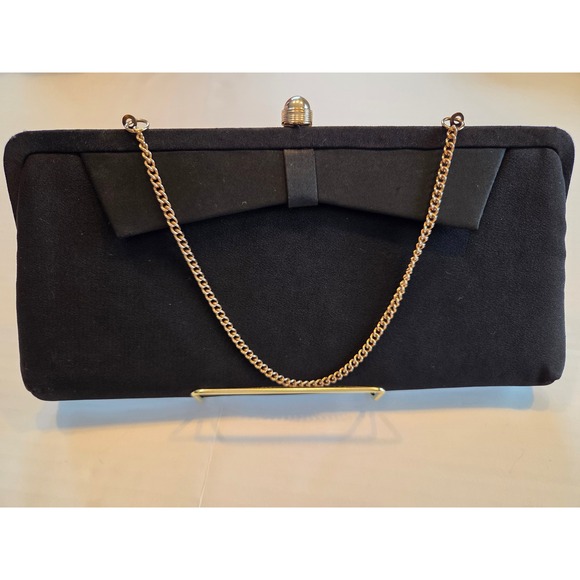 ADMIRAL Handbags - Admiral Vintage Black Bow Evening Clutch Bag with Gold Chain Strap